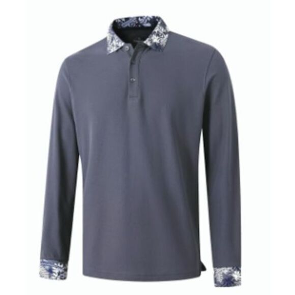 Long Sleeve Polo Gray Layered Look Hawaiian Style Breathable Comfort XXL - Picture 1 of 7